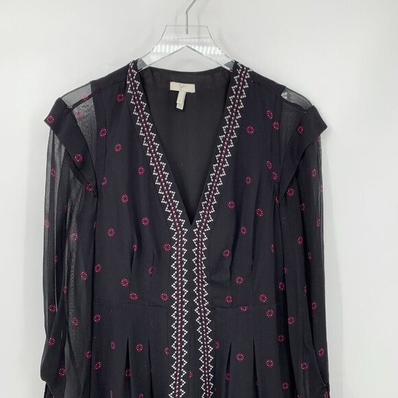 Joie Jamya silk chiffon shift dress caviar black flowy long sleeve sheer trim 8 - Picture 3 of 6